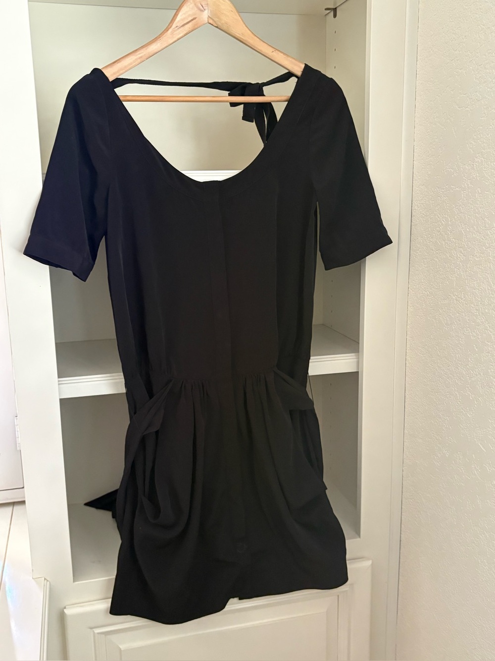 All Saints Black Mini Dress Metal Grommet Detail Scoop Neck Tie Waist  2